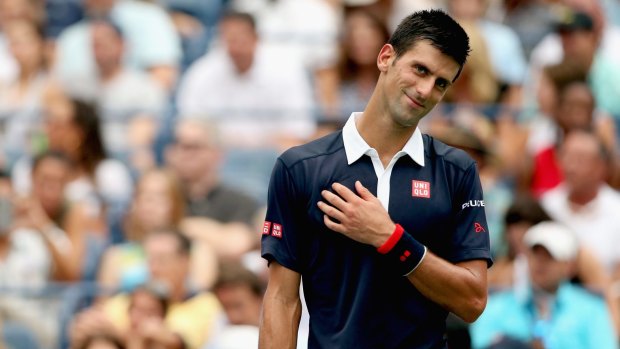 World No.1 Novak Djokovic celebrates a point against Italian Andreas Seppi in their third-round clash at the US Open.