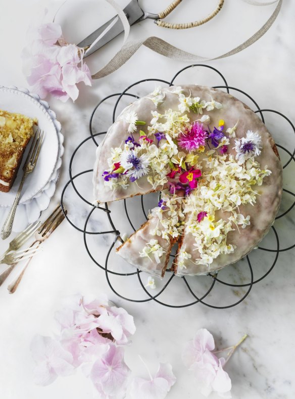 Edible flowers take this cake from simple to special.