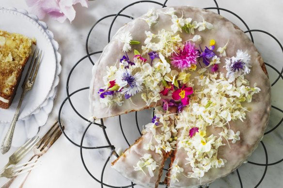 Edible flowers take this cake from simple to special.
