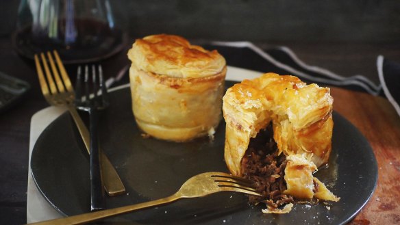 Slow-cooked beef short rib, miso and ale pies.