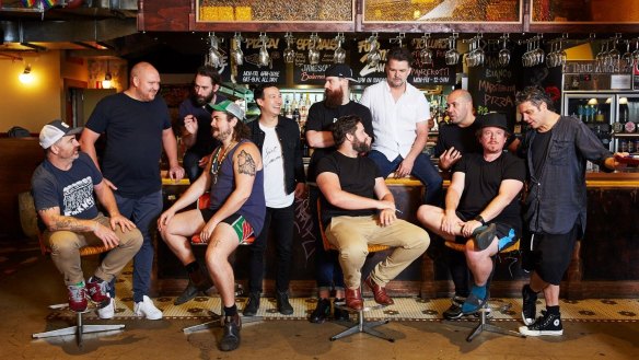 Just some of the food and drink talent for Sydney City Limits. From left: Gregory Llewellyn (Hartsyard), Monty Koludrovic (Da Orazio Pizza + Porchetta), Ned Brooks (Paper Bird), Jake Smyth (Mary’s, The Unicorn), Dan Yee (Artificer Coffee), Andy Bowdy (Saga), Kenny Graham (Mary’s, The Unicon), Nick Smith (Rising Sun Workshop), Marco Ambrosino (10 William Street, Fratelli Paradiso), Mike Bennie (P&V Wine and Liquor Merchants), Giovanni Paradiso (10 William Street, Fratelli Paradiso). 