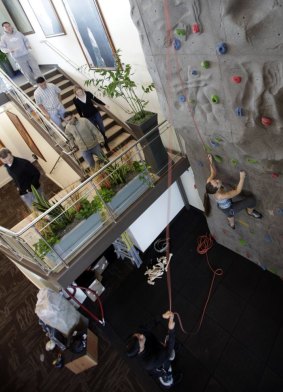 The climbing wall at the Google campus in Kirkland.