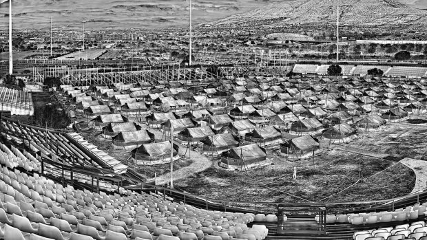 Footage from a refugee camp in Greece appears in Richard Mosse's work.