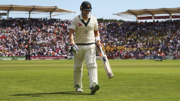 The longest walk: Shane Watson's Test career appears to be in tatters after being dropped for the second Test at Lord's.