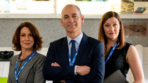 Good intentions: From left, Kitty Flanagan, Rob Sitch and Celia Pacquola in Utopia. 