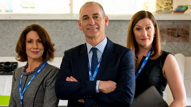 Good intentions: From left, Kitty Flanagan, Rob Sitch and Celia Pacquola in Utopia. 