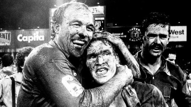 Wally Lewis and Alfie Langer after a famous Queensland win. 