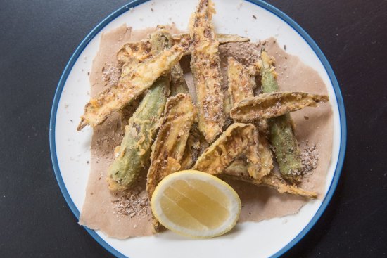 Kick off with a beer and fried okra.