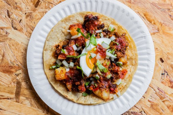 Chorizo and potato breakfast taco.