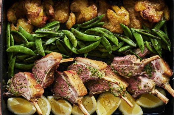 Spring lamb roast with garlic and tarragon butter.