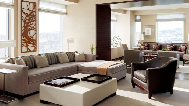 Living area of the Presidential Suite at the St Regis in San Francisco.