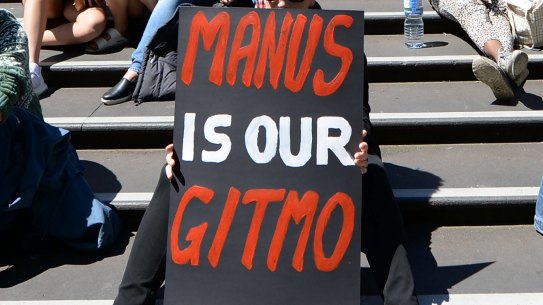 Protesters rally in Melbourne in support of refugees and asylum seekers on Manus Island