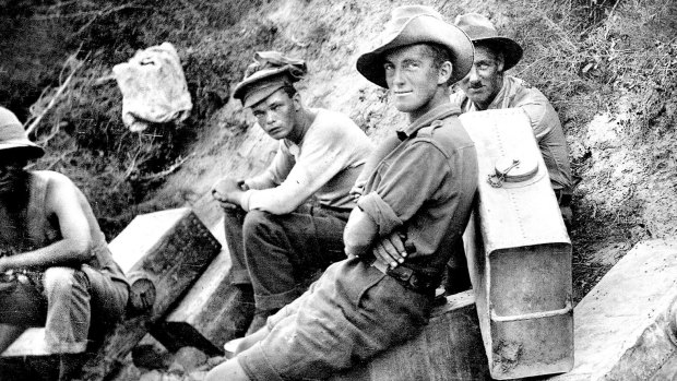 A working party of water carriers take a break on Gallipoli.