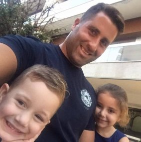 Ali Elamine with his children Lahala, 6, and Noah, 4. 