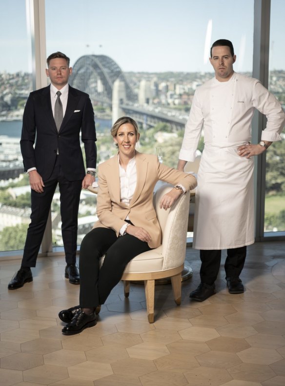 Clare Smyth with head chef Alan Stuart (right) and restaurant manager Michael Stoddart in Sydney this week.