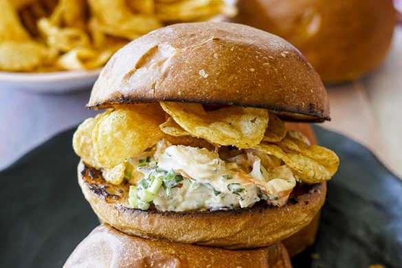 Lobster rolls with yuzu mayo and potato chips.