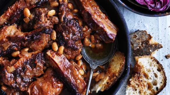Neil Perry's duck braised with white beans and pancetta.