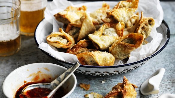 Spinach and dried shrimp  wontons.