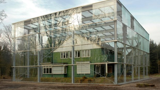 A glass structure encases the former home of SS commander Albert Konrad Gemmeker at Kamp Westerbork, in the northern Netherlands.