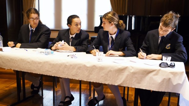 Norfolk students competing in the debating championships (from left): Ashley Kytola, Joni King, Ruby Ciantar and Harrison Hayes.