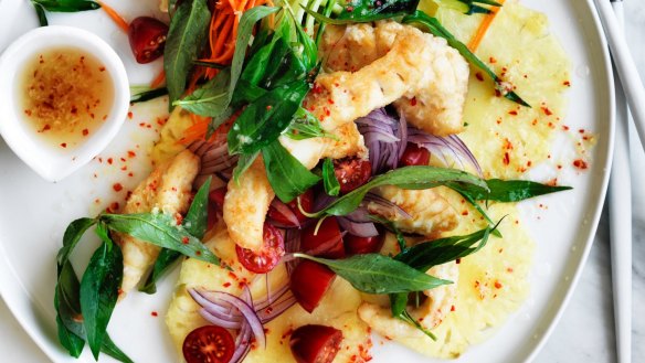 Crunch factor: Adam Liaw's crispy fish and pineapple Thai salad.