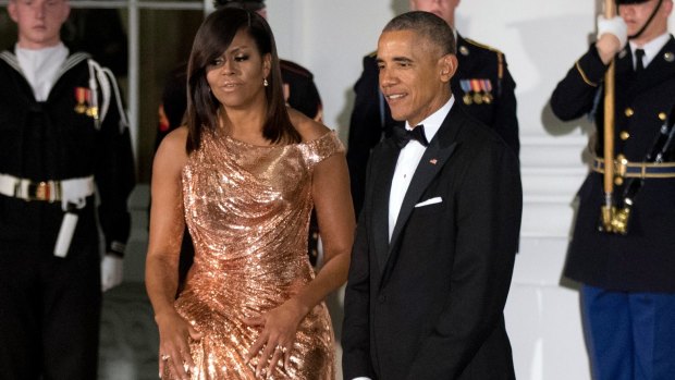 In a gown designed by Atelier Versace for the Italy state dinner in October.