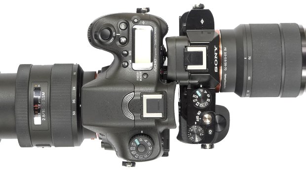 Contrast: The Sony a77II is bigger than the Sony a7 CSC, but the smaller camera has a larger sensor.