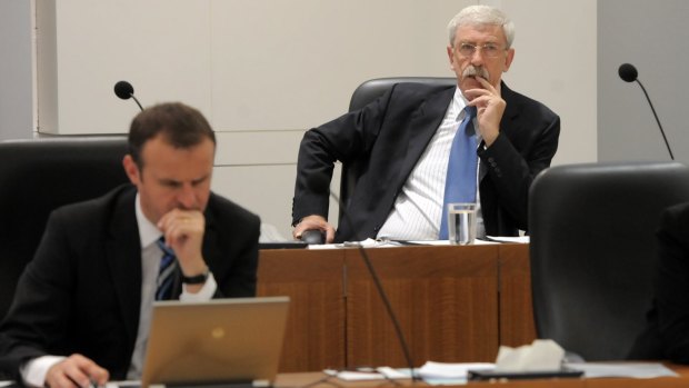 Andrew Barr and John Hargreaves in the ACT parliament in 2012.