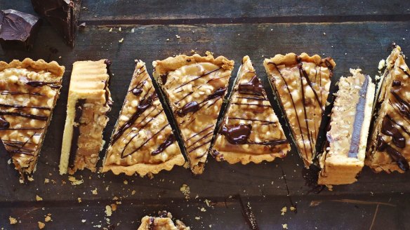 Next-level pecan pie with a layer of dark chocolate ganache.