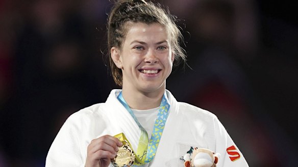 Australia's Tinka Easton with her Gold medal medal won in the Women's -52 kg.