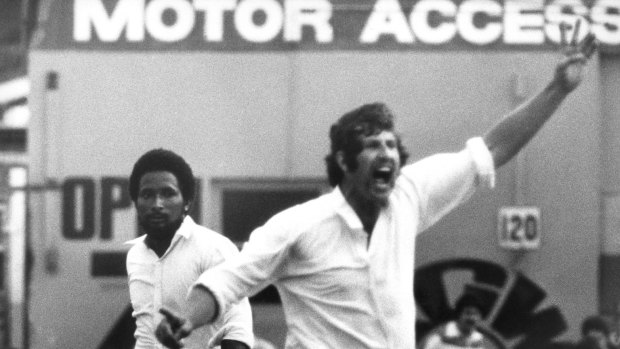 Larrikin legend: Max Walker appeals during a Test against the West Indies in 1977.