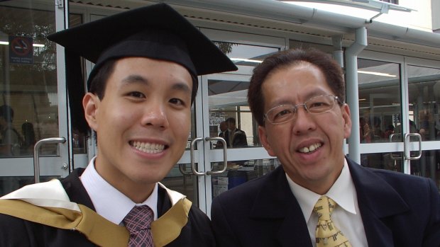 Curtis Cheng, pictured with his son Alpha, was shot dead as he left the Parramatta police headquarters on October 2, 2015.