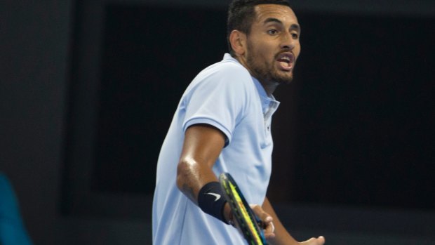 Angry exchange: Nick Kyrgios challenges the umpire.