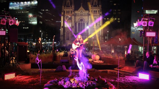 In Federation Square, Leempeeyt Weeyn is a centre for live performances, storytelling, learning and sharing over the winter months.