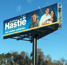 The photo of then-Liberal Party candidate Andrew Hastie's campaign billboard uploaded to Facebook by Pat O'Neill.
