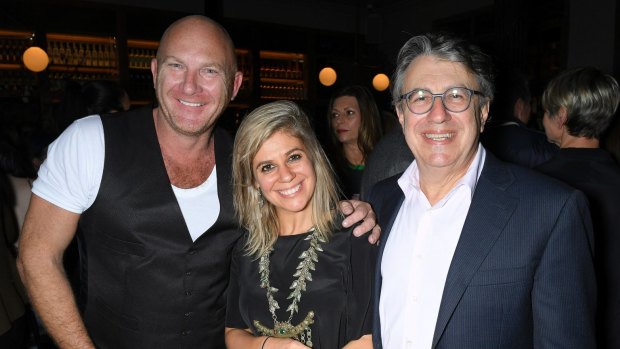 Matt Moran (left), Anna Solomon and Bruce Solomon enjoy the atmosphere at The Paddington Inn relaunch.