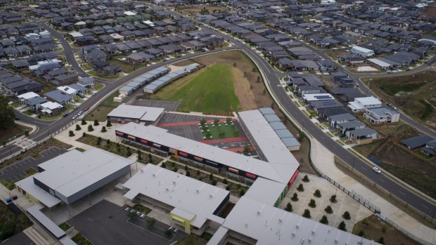 Aerial view of The Ponds High School in Sydney's west which was built in 2015 but is already at capacity.