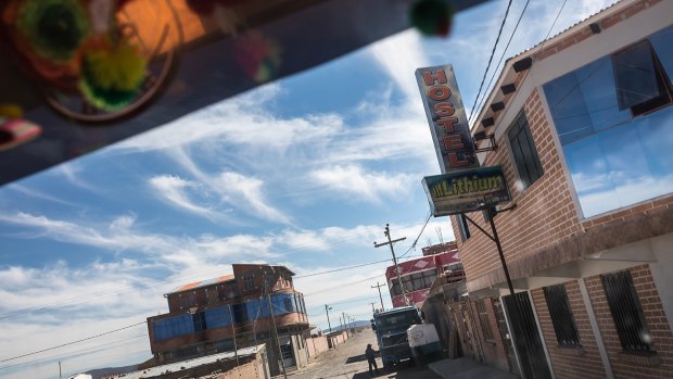 A truckie's view of a town along the Rio Grande.