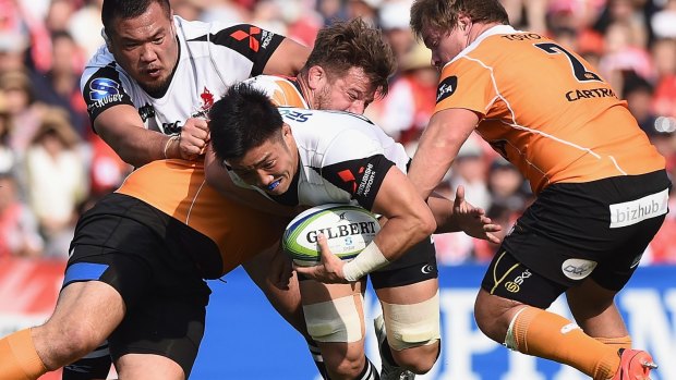 Shokei Kin looks to find a way through the Cheetahs defence.