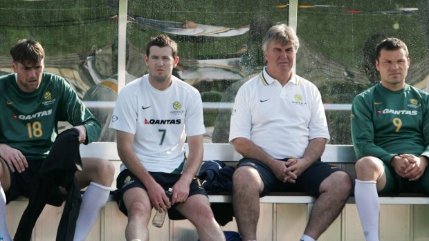 Preparations: Brett Emerton and Socceroos coach Guus Hiddink in Germany in 2006.