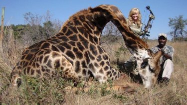 Rebecca Francis, in a picture from her Facebook page, of the giraffe she shot in Africa.

