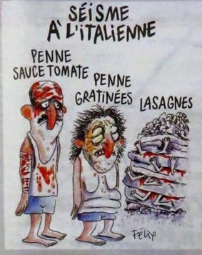The Charlie Hebdo cartoon depicting Italians as different kinds of pasta.