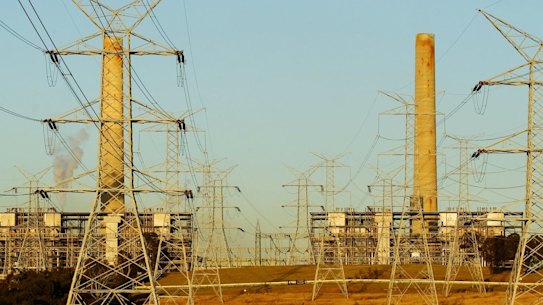 High voltage transmission lines running from Liddell Power Station, a coal-fired poewr station slated for closure in a little over five years