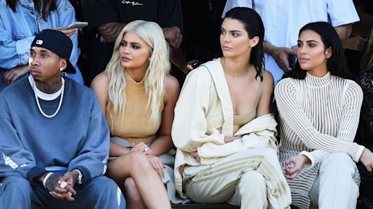 Tyga, Kylie Jenner, Kendall Jenner, Kim Kardashian sit front row at the Kanye West Yeezy season 4 fashion show in New York.