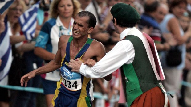 Sabotaged: Neil Horan's intervention cost Vanderlei de Lima a gold medal in the 2004 Olympic marathon 