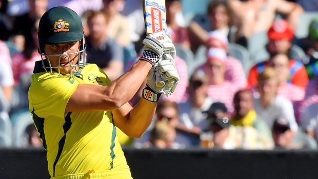 Glint-eyed: Marcus Stoinis hits a pull shot against England.