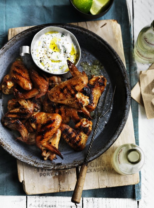 Neil Perry's southern-style smoky wings with goat's curd dressing. 