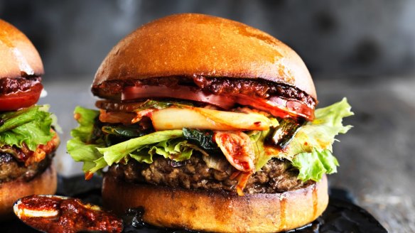 Neil Perry's Korean burger, bacon optional.