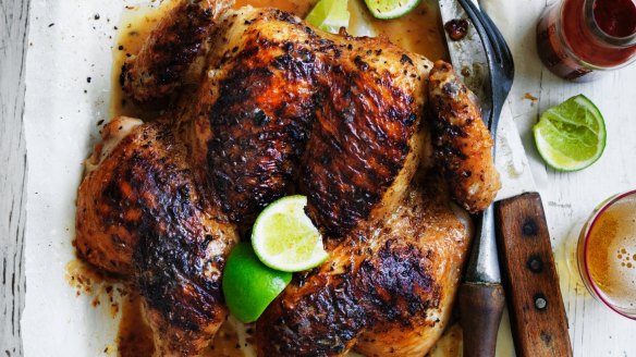 Char-grilled chicken with cumin and lime - add some Sriracha for an extra kick.