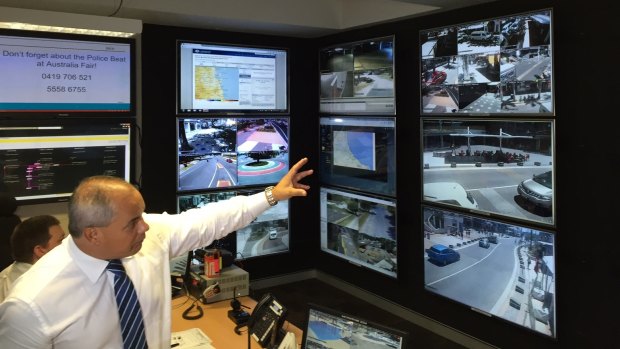 Gold Coast mayor Tom Tate inside the city's security camera centre